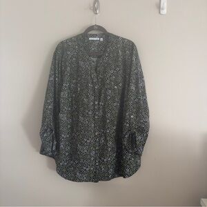 Notations Geometric Black, White, Gold/Green Squares Women’s Plus Size Blouse